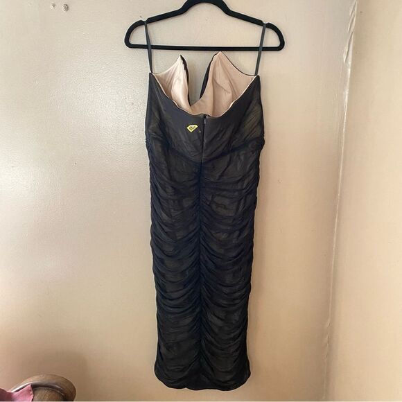 Michael Costello x REVOLVE India Midi Dress Black nude net strapless ruched XL - Picture 11 of 13